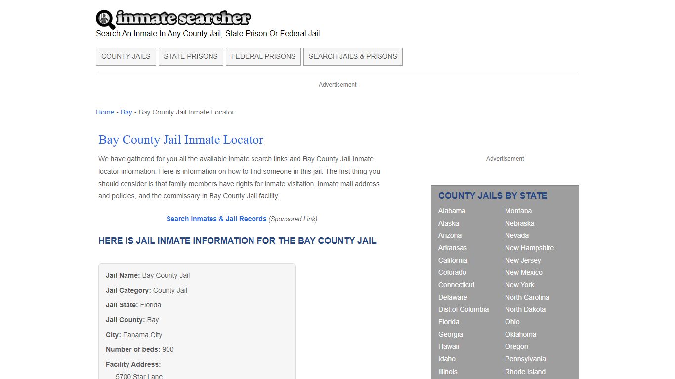 Bay County Jail Inmate Locator - Inmate Searcher
